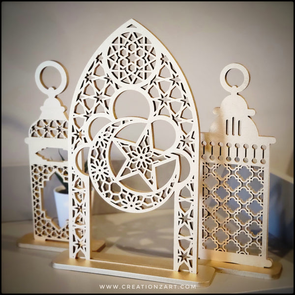 Set of Three Moroccan Geometric Art for Ramadan decoration