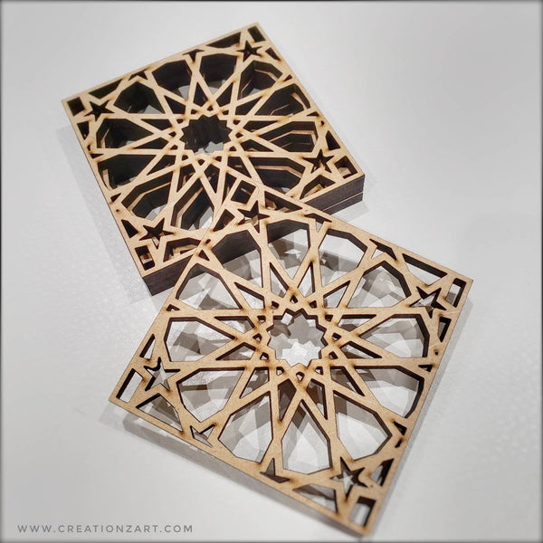 Arabic geometric pattern Coaster set - Moroccan theme decoration - Set of 4 coasters