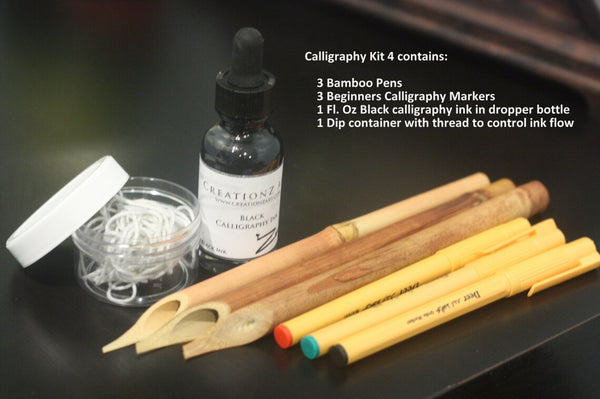 Beginners Calligraphy Kit - Bamboo Calligraphy pens, Markers, and Ink